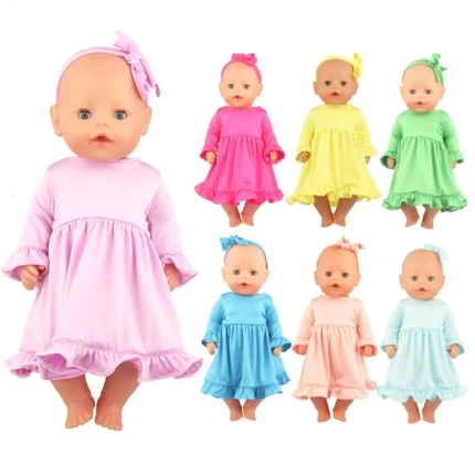 Elastic Doll Dress Set with Hairband Suitable for 18 Inch American Dolls And 43cm Baby Newborn Girls Doll Clothes OG Toy