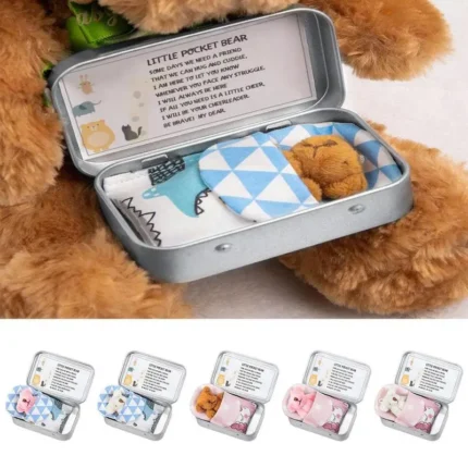 Pocket Bear in a Tin Box Soft Stuffed Plush Mini Bear Doll Toys for Boys Girls Christmas Party Favor Birthday Gifts